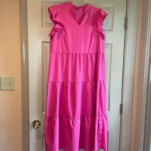 Shein Pink‎ Tiered Ruffle Sleeve V-Neck Dress, Size Medium